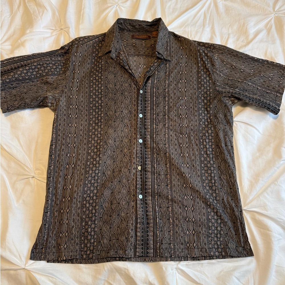 Tori Richard Brown Patterned Short-Sleeve Button-Down Shirt